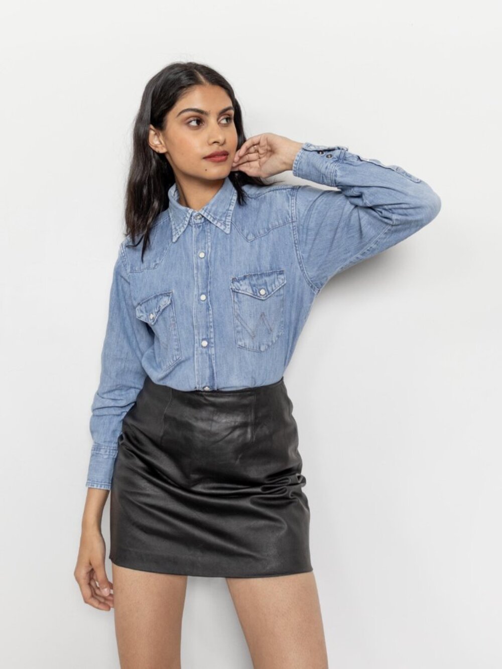 LEATHER MINI SKIRT Vintage Black High Waist Women / 26 Inch Waist / Size 4 5